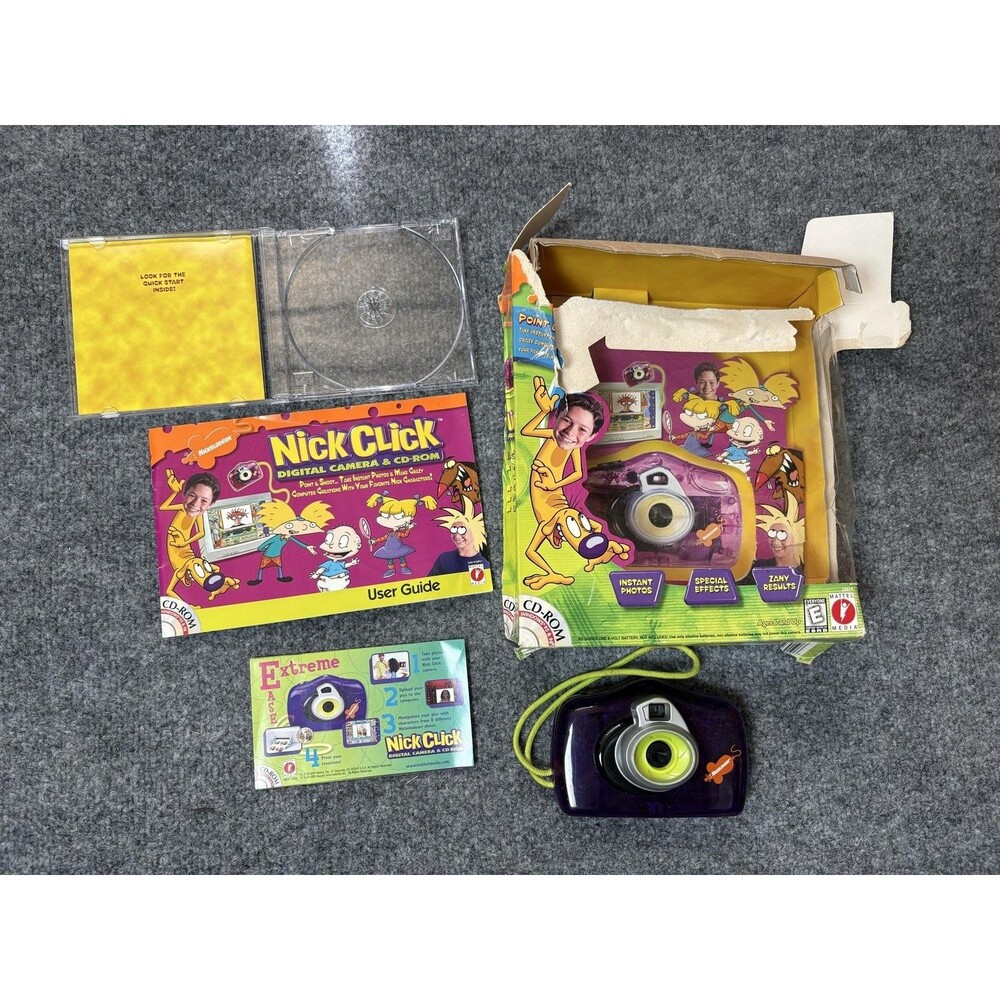 Vintage 1998 Nickelodeon Nick Click Kids Digital Camera Purple Box Toy Set